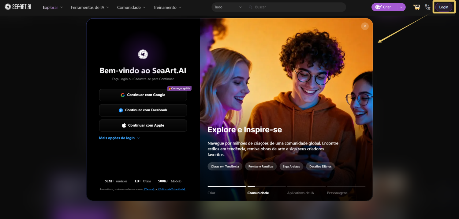 Faça login ou registre-se no SeaArt AI