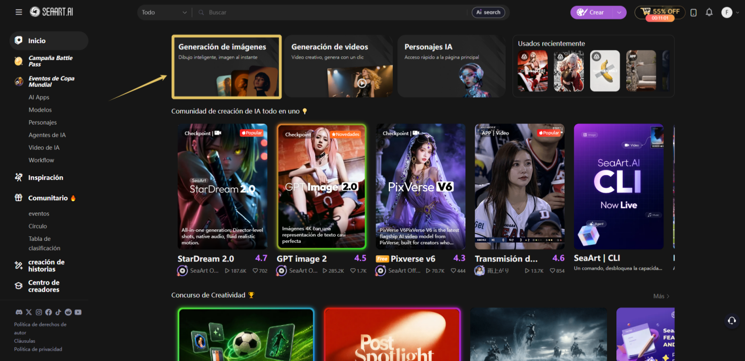 Abre el generador y selecciona GPT Image 2.0