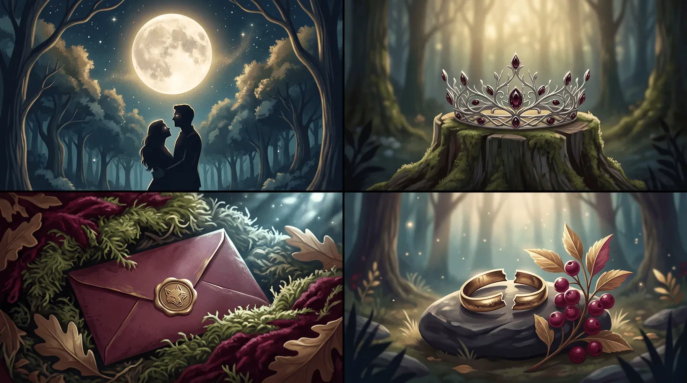 Visual guide to werewolf romance tropes including fated mates, rejected luna, secret mate, and second chance.