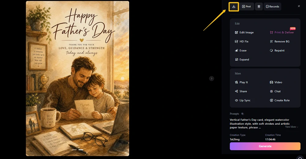 Download the AI-generated Father's day card