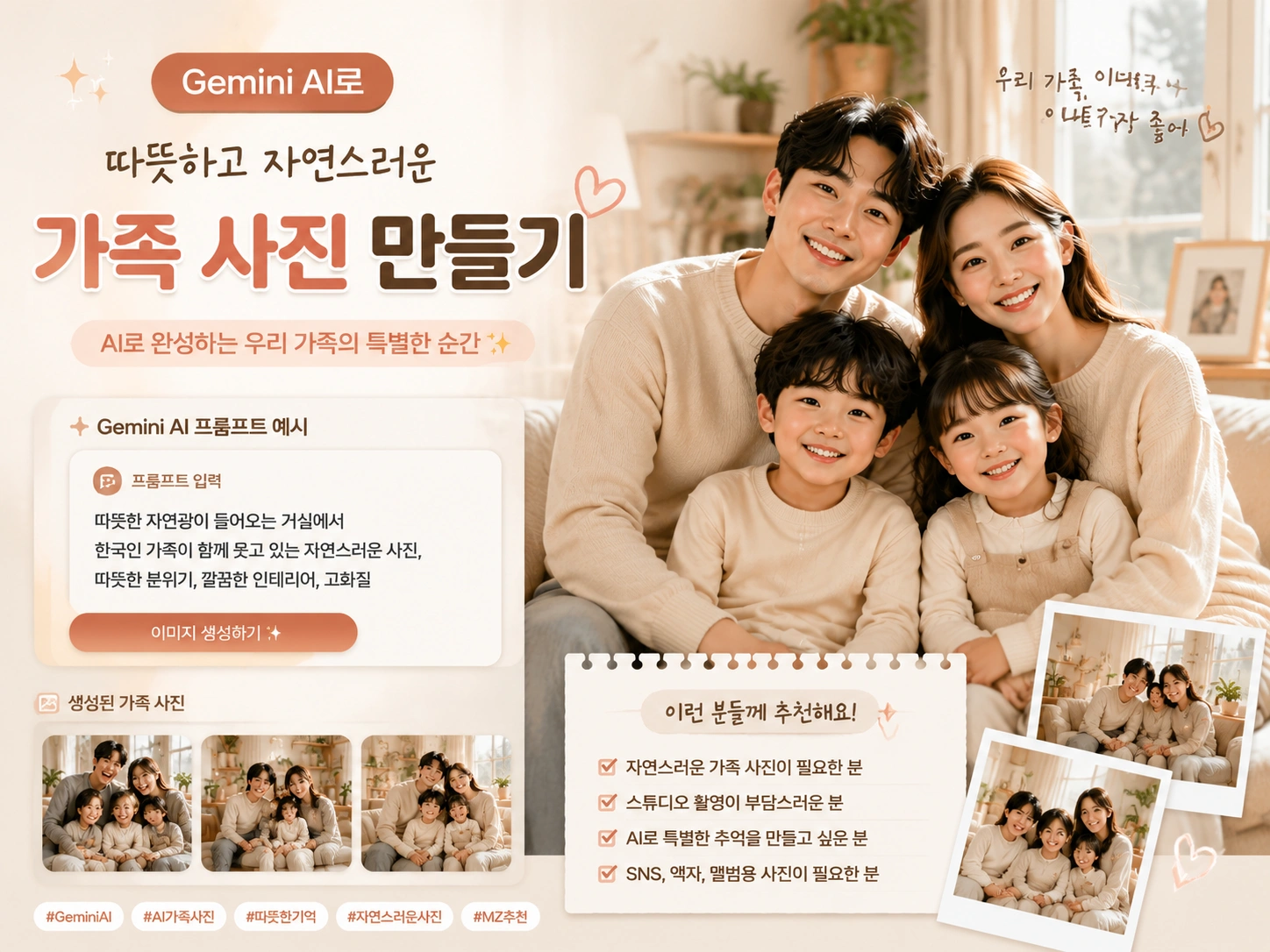 21가지 Gemini AI 가족 사진 프롬프트：따뜻한 가족 이미지 만들기