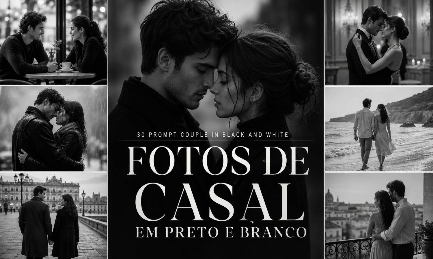 30 Prompts de Casal em Preto e Branco: Fotos Cinematográficas