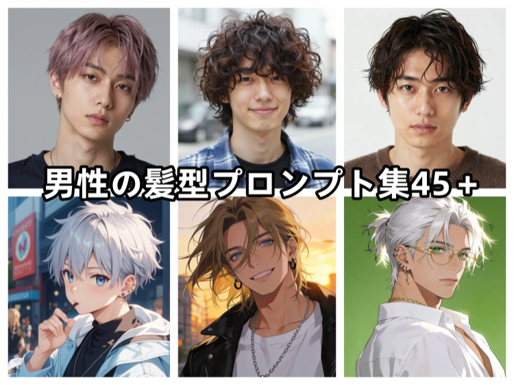 【図鑑】男性の髪型プロンプト45＋！実写もアニメも画像付きで解説