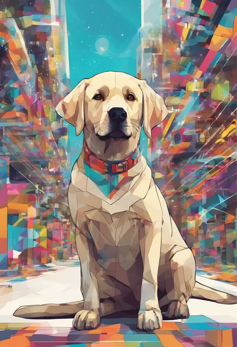 (cachorro labrador ),(melhor pose),(best angle), (better expression), Eduardo Kobra acolchoamento ,multidimensional geometric wall PORTRAIT, arte, Chibi,Yang08k, lindo, Colouring,