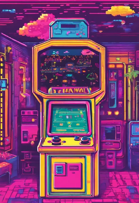 kawaii aesthetic, arcade game room, lofi, vaporwave, synthwave