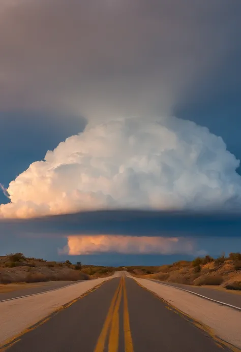 Down Rt. 66 Before the Great Storm, Nostalgic, Annual lighting display, cumulonimbus clouds, voluminetric lighting, Big sky