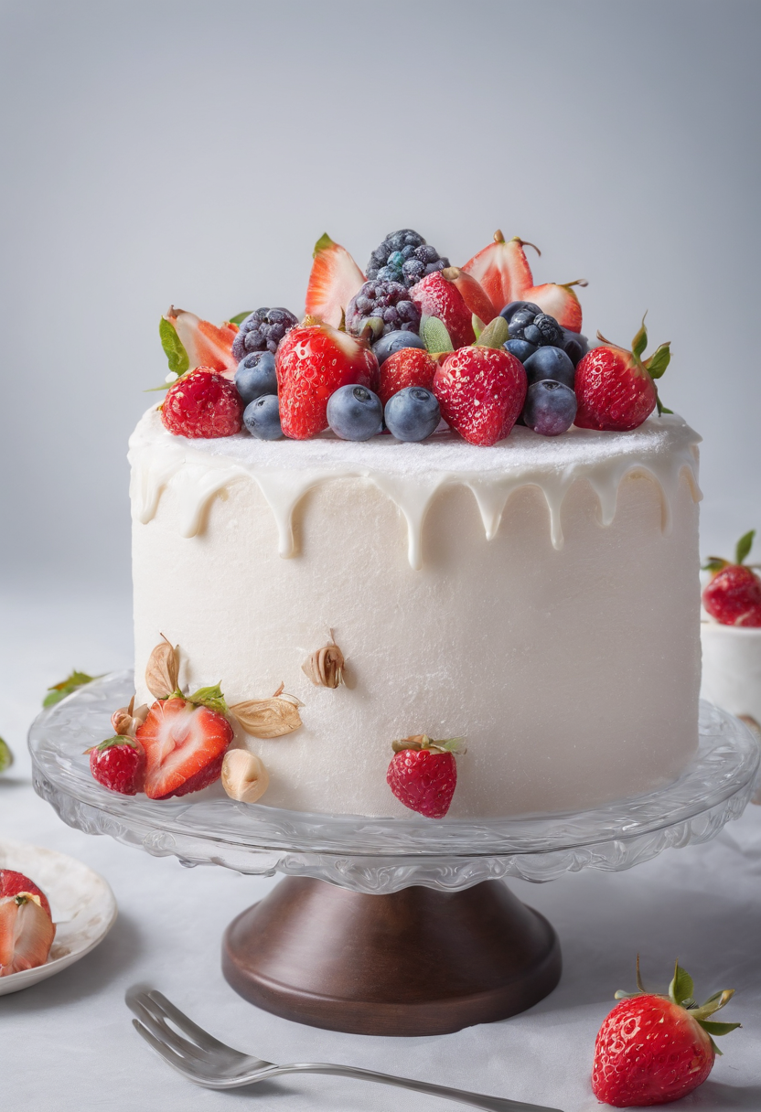 There is a cake with berries and blueberries on top of it - SeaArt AI