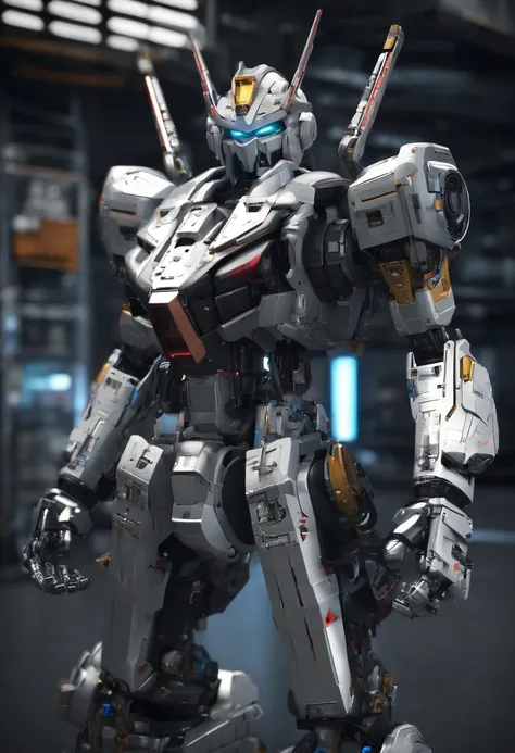 Gundam mecha , science fiction, front view, Sense of technology, C4D, Oc renderer, unreal engine, high detail, industrial design, 8k HD, studio light, retro