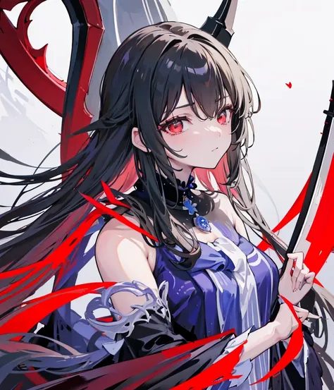 gazing at viewer、knight wearing armor、wearing a black robe、red eyes、wearing a red aura、holding a scythe、fantasticalな背景、pretty wo...