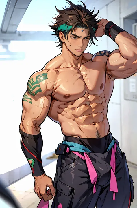 show off thick arms to the audience，closeup of armuscle protrusions on shoulders，Shoulders exposed，Stout arms，A mais alta qualidade de imagem，Pessoas do sexo masculino，Child，1 menino，jovem e bonito，Shoun，cabelos brancos，Cabelo liso curto，Pele escura，Anime ...