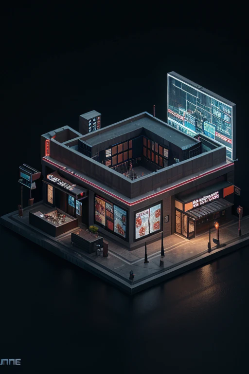 Isometric, overlooking 45 degrees,  SLG game building, single building, ktv nightclub, gray background, concept art, Octane rendering