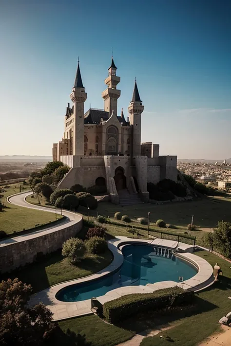 Isometric, overlooking 45 degrees, SLG game building, single building, arabian castle, gray background, concept art, Octane rendering