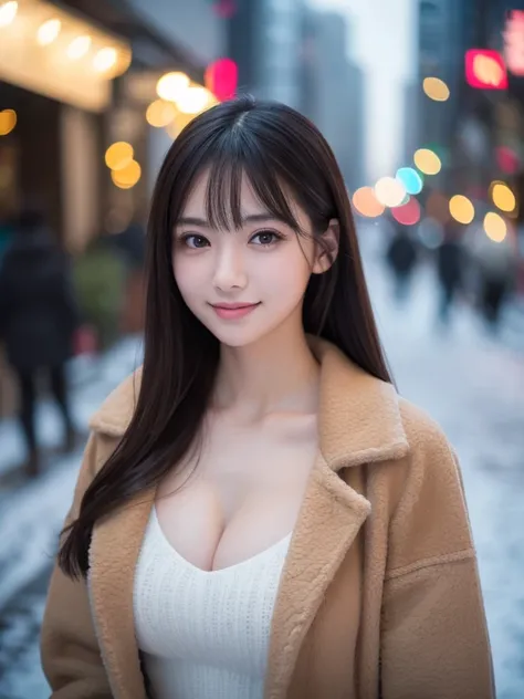 (8k, RAW photo, best quality, masterpiece, ultra detailed:1.2),(realistic, photo-realistic:1.4), sharp focus, depth of field, blur background, bokeh, cinematic lighting, soft light, cute Japanese idol, (detailed skin: 1.2), pale skin, brown eyes, smiling, ...