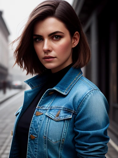 ChloeJones768, face focus, jacket, tight jeans, street, detailed eyes, photography, trending on artstation, sharp focus, studio photo, intricate details, highly detailed, by greg rutkowski