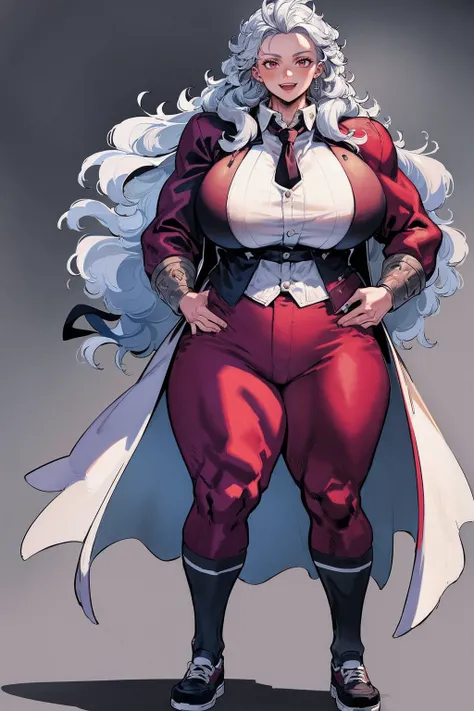 noi, nun, big breast,white boots, pants,cloak, musclegirl, standing,, smile, long hair, catedral, vest, portrait, full body, thick thighs, thick arms, wide hips,pants, large breast,