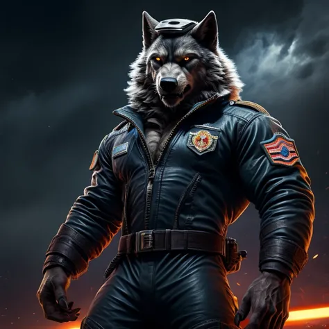 (best quality,realistic,photorealistic:1.37),detailed pilots goggles,detailed Russian air force cap,detailed muscular werewolf ,portrait of a werewolf pilot,unique pilot suit,athletic build,strong shoulders,detailed facial features,intense gaze,captivating...