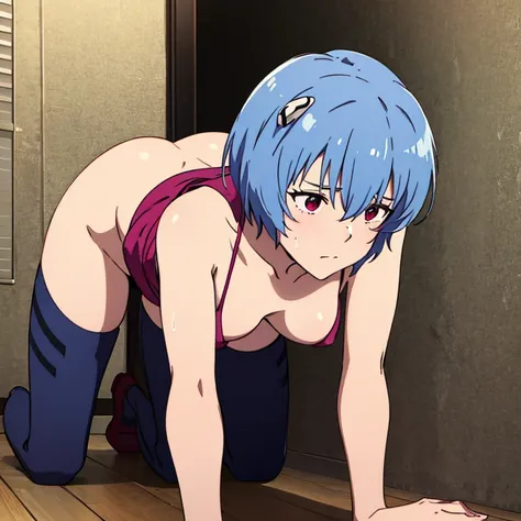 Rei Ayanami,all-fours,Teary-eyed,Turning a blind eye,tits out,Drenched,ssex