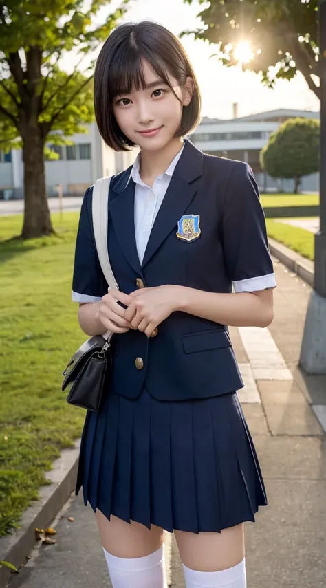 (top-quality,8K picture quality,​masterpiece:1.3),(超A high resolution,Photorealsitic:1.4,Raw photography),(ultra-detailliert,Caustics,Detailed background),(Ultra-realistic capture,Beautifully detailed skin,perfect anatomia),at the sunset,Sunset sky,school ...