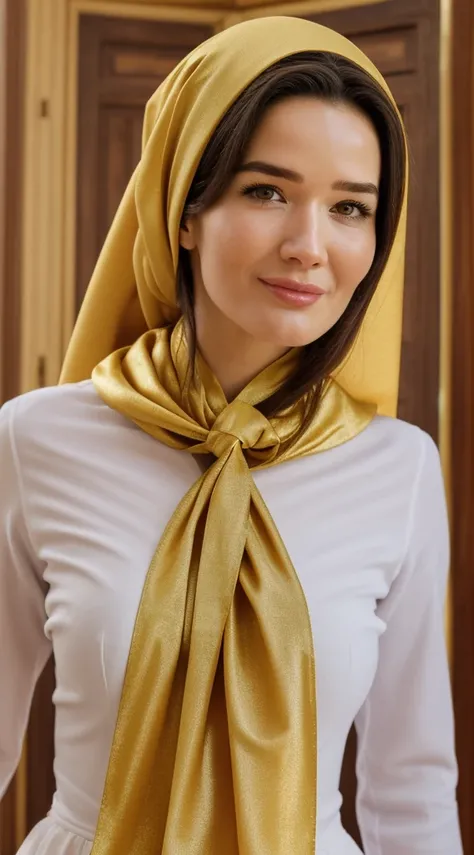 smiling woman wearing a green and yellow head scarf and a turban, iranian, arab, with a orientalist smileful face, genghis khan-mutahar-mandy moore-paz vega-madeline zima-eugenia volodina-helga lovekaty-nicole sakura-sophie marceau-ashley hebert-renee zell...