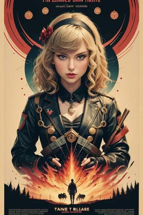 (masutepiece, Best Quality), Taylor Swift、8K Wallpaper, Highly detailed, poster for, krampus, Vintageホラー, 1940s, クリスマスホラースリラー映画のposter for, Bauhaus, shapes, lines, Abstract, propaganda, Gothic, 映画poster for, Vintage,