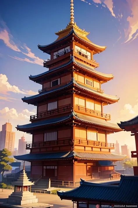 A photo of a building with a clock on it, temple background, Zen Buddhist temple background, Japanese temple, anime background, Japanese temple, depicting a temple background, anime background art, colorful anime movie background, anime landscape, beautifu...