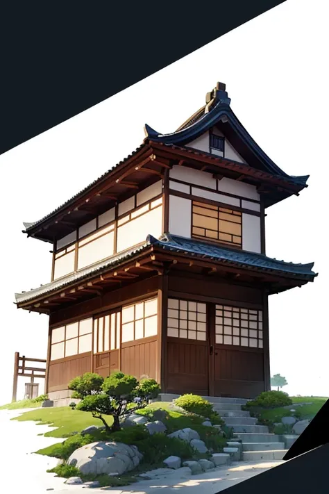 There is a small house，There is a tree in front, Madhouse Studio anime style, Japanese house, Inspired by Takeji Fujishima, Monokubo, style of madhouse anime, in style of kyoto animation, The background is an Edo period house, Natsume friend account, Inspi...