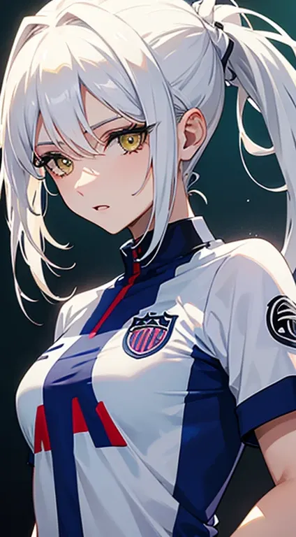 Soccer Player Female With White Hair, Yellow Eyes And Use The Shirt Of PSG