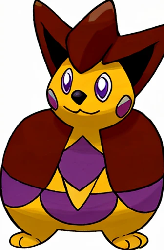 longhair orange housecat with a white chin wearing a purple wizard hat with stars on it. Holding a bowl of yellow/brown soup. drawn in the style of a psychic type Pokémon.