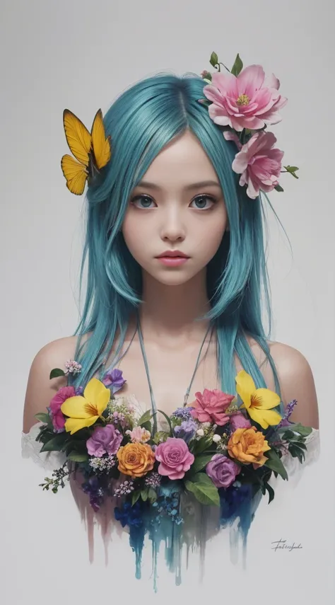 (tmasterpiece:1.1),(Best quality at best:1.1),(HighDynamicRange:1),ambient lights,Super quality,( Super detailed original image),(1 Sister, Upper part of the body),((harajuku fashion)),((flower with human eyes, flower eyes)),double contact,A fusion of flui...