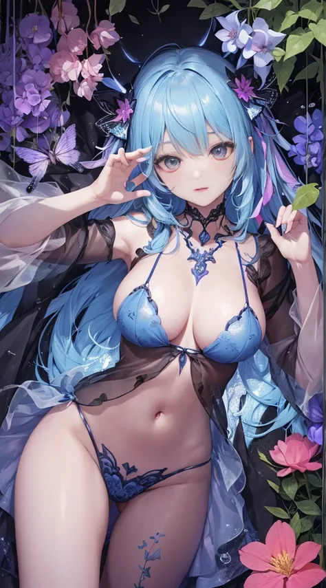 (tmasterpiece:1.1),(Best quality at best:1.1),(HighDynamicRange:1),ambient lights,hyper qualit,( Super detailed original image),(1个Giant Breast Girl, full bodyesbian),((harajuku fashion)),((flower with human eyes, flower eyes)),double contact,流体抽象Artistica...