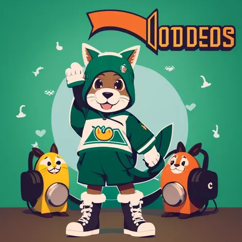 make an animal mascot for a podcast page, com roupa e tudo, com uma camiseta escrita "PodCortes"