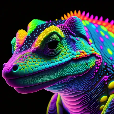 intricate and colorful, (digital painting:1.2) neon gecko, bright neon skin, wet, portrait, concept art, octane render, trending on artstation, neon-noir background, iolibt, vfx, Blender and Photoshop, octane render, excellent composition, cinematic atmosp...