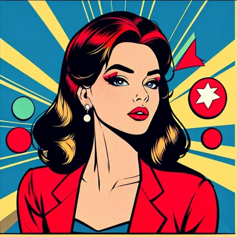 Hoja de personaje de secretaria sexy con estilo popart, La protagonista es lola, a flawless looking woman with brown hair, ojos expresivos delineados y labios rojos intensos. Viste un uniforme de secretaria con una falda corta y una camisa escotada con ele...