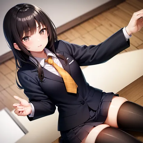 masterpiece, best quality, high quality, several people BREAK 1boy, middle school student, school uniform, trousers, blue tie, yellow eyes, serious face, (hairstyle: straight), black hair, middle hair, hair over one eye, sleeping at the desk BREAK 1girl, (...