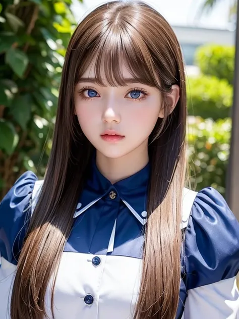 portlate、uniform correct expression、poneyTail、Young shiny shiny white shiny skin、Best Looks、Natural brown hair with dazzling highlights、shiny light hair,、Super long silky straight hair、Beautiful bangs that shine、Blunt bangs、Glowing crystal clear attractive...