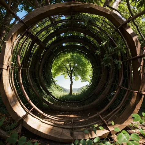 A green-leaved tree inside a feather circle