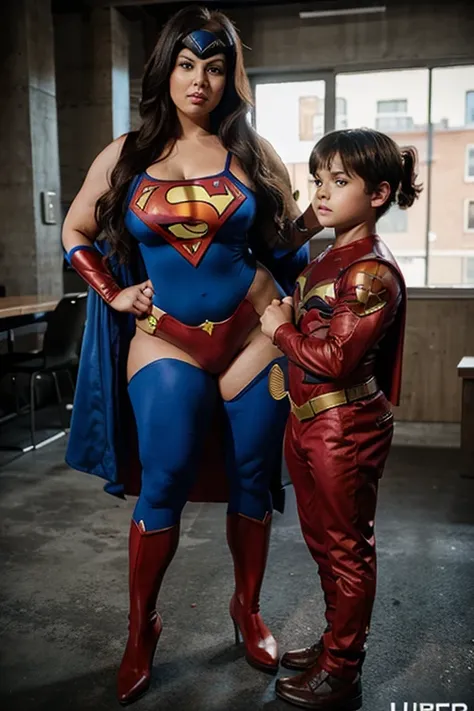 bbw superheroines and little boys, full body,