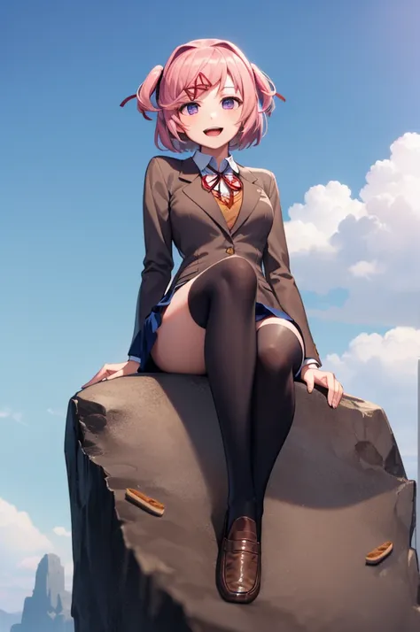 ((full body:1.4)), ddlcnatsuki, ddlcnatsuki, fang, hair ornament, pink hair, (purple eyes:1.1), short hair, short sidetail, swep...