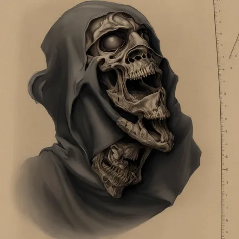 drawing of a crânio with a mouth open and a mouth wide open, detalhado, mas áspero, hooded crânio, esboço antigo, ((crânio)), drawing of a crânio, esboço fosco, crânio like, ghoul, crânio face, desenho desbotado, esboço de arte, death crânio, esboço rápido...