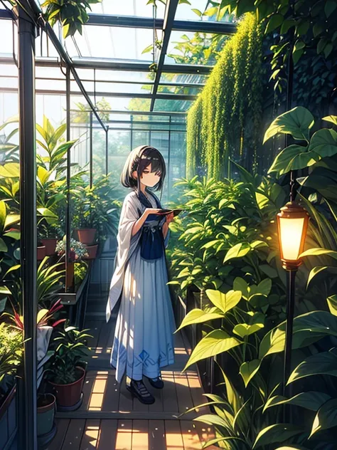 ​masterpiece:1.4, 1girl in,In a greenhouse nestled quietly in the deep forest、One gardener々is passionate about。The owner of this greenhouse、I take care of special magical plants that can&#39;t be found anywhere else.。This plant is、Although she usually has ...