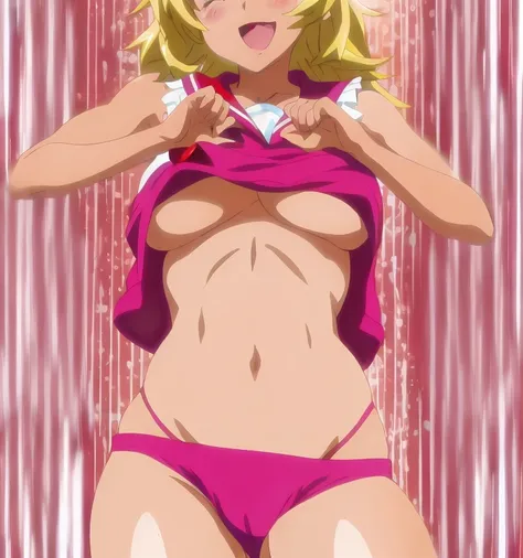 um close up de uma mulher de saia curta e camisa, Menina do anime chamada Lucy, pose mais forte, Anime de Sete Pecados Capitais, anime melhor garota, cheio!! corpo! injection, chuva!!!!, Oppai, anime ainda, musculoso!, (NSFW) Not safe for work, Yami Kawaii...