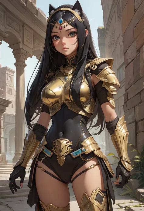 (Detailed illustrations,Very detailed and detailed drawing,Delicate lines with slow and rapid,Realistic texture expression),[Color tressed main line],[ruins background [Ancient Egypt]],HENTAI (ANIME Girl (Beautiful fece) sixteen years old) cyborgs [(skin t...