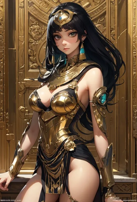 (Detailed illustrations,Very detailed and detailed drawing,Delicate lines with slow and rapid,Realistic texture expression),[Color tressed main line],[ruins background [Ancient Egypt]],HENTAI (ANIME Girl (Beautiful fece) sixteen years old) cyborgs [(skin t...