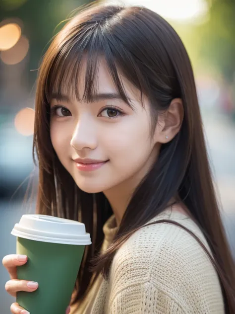 (8k, RAW photo, best quality, masterpiece, ultra detailed:1.2),(realistic, photo-realistic:1.4), sharp focus, depth of field, blur background, bokeh, cinematic lighting, soft light, cute Japanese idol, (detailed skin: 1.2), pale skin, brown eyes, smiling, ...