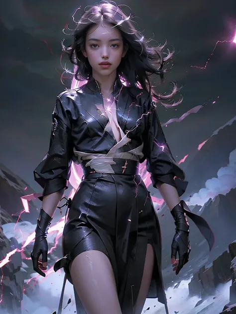 Best quality,masterpiece,ultra high res,,leilinggeng,lightning,,Lots of lightning,drawing,lightning elemental energy towards himself,Beautiful girl,The body is wrapped in lightning,