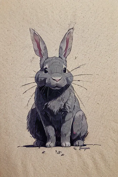 draw a gray rabbit drawing with simple strokes