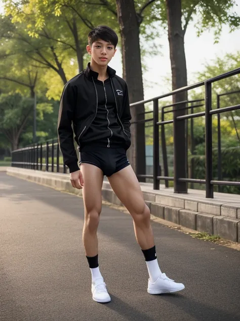 16 years old teenagers , very young , light-skin , wearing an dark black sexy underwear, tmasterpiece，k hd，the feet，Transparent sports vest，semi transparent，black long socks，The barefoot , black colour , handsome and cute , extreme cute boy , white skin , ...