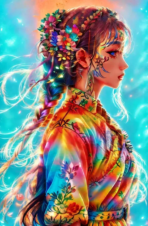 a woman with colorful hair and face paint, colorfull digital fantasy art, beautiful art uhd 4 k, gorgeous digital art, vibrant fantasy style, 4k highly detailed digital art, beautiful digital artwork, beautiful digital art, beautiful fantasy art portrait, ...