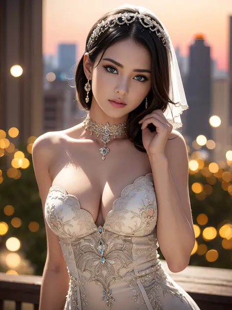 （（Adileen，Wearing glasserunette color hair））， randome pose， （An extremely delicate and beautiful work）， （tmasterpiece）， 1girll， An extremely detailed and elegant wedding dress， head gear， highly detailed， long whitr hair， Enchanted expression， beautiful an...