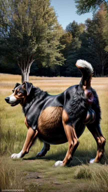 HD graphics，Detailed and realistic，high detal，high qulity，photo-realistic，photorealistic eye，Detailed paws，Masterpiece artwork，top-quality，32k，hyper HD, (((feral dog, hyper balls, hyper flared penis, feral dog))), in field ((((hyper flared penis, realistic...